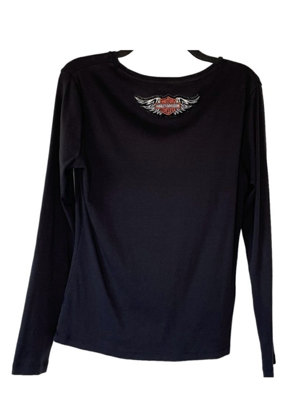 Talbots Black Tee with Harley-Davidson Applique on Back  Long Sleeves   Size S